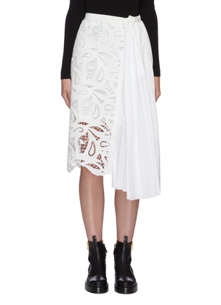 Main View - Click To Enlarge - SACAI - Paisley lace panel pleated midi skirt