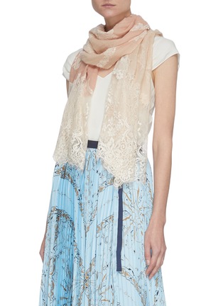 Figure View - Click To Enlarge - LANE'S - Floral lace silk wool blend scarf