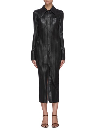 Main View - Click To Enlarge - NANUSHKA - 'Adrie' pleated collar long sleeve vegan leather dress
