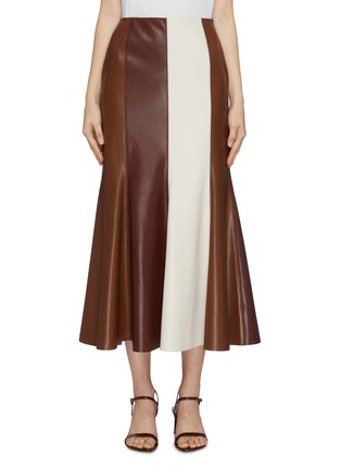 Main View - Click To Enlarge - NANUSHKA - 'Artem' fluted patchwork vegan leather skirt