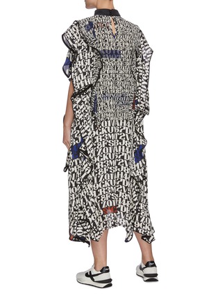 Back View - Click To Enlarge - SACAI - x Alexander Girard slogan print ruffle detail midi dress