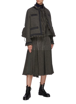 Figure View - Click To Enlarge - SACAI - Glen check fray edge puff jacket
