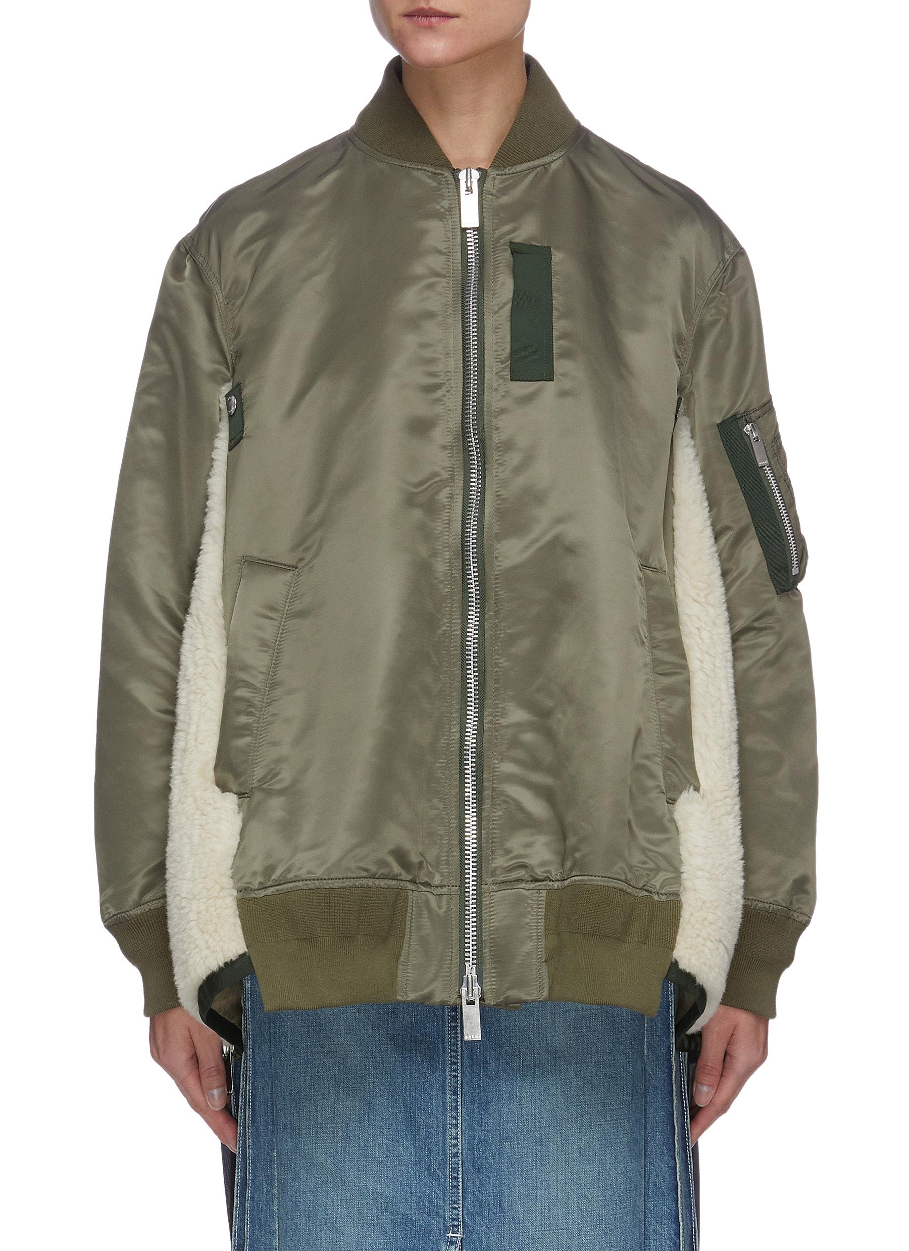 Sacai Ma 1 Shearing Side Bomber Jacket In Green Modesens Sacai Ma 1 Shearing Side Bomber Jacket In Green Modesens