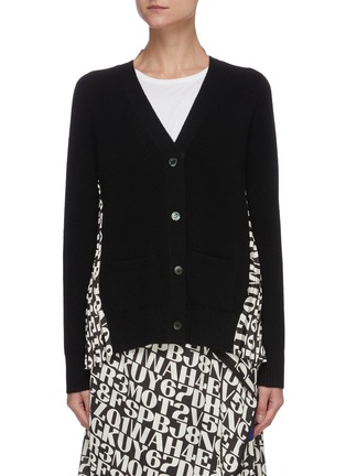 Main View - Click To Enlarge - SACAI - x Alexander Girard number and words motif pleated knitted cardigan