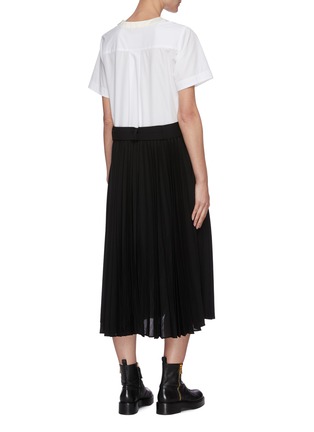 Back View - Click To Enlarge - SACAI - Pleated side bottom belted short sleeve midi dress