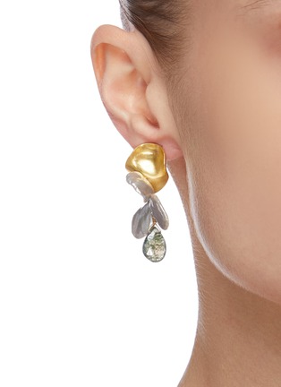 Figure View - Click To Enlarge - OLIVIA YAO - Keshi pearl phantom crystal gold plated reef clip earrings