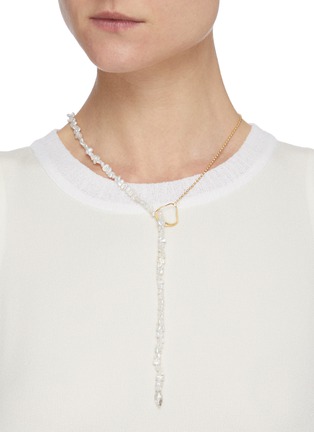 Figure View - Click To Enlarge - OLIVIA YAO - Keshi pearls rutilated quartz gold plated ripple lariat necklace