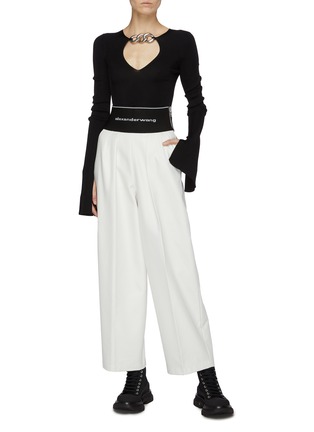 Figure View - Click To Enlarge - ALEXANDER WANG - Logo print elastic waistband side zip carrot pants