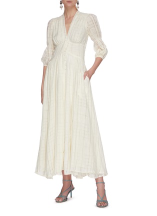 Figure View - Click To Enlarge - CULT GAIA - Williow' puff sleeve grid linen midi dress