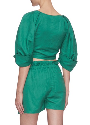 Back View - Click To Enlarge - CULT GAIA - Johanna' puff sleeve crop linen top