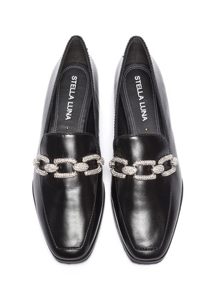 Detail View - Click To Enlarge - STELLA LUNA - Crystal chain detail leather loafers