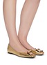 Figure View - Click To Enlarge - STELLA LUNA - Metal buckle metallic leather flats