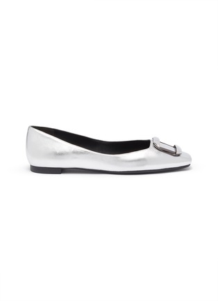 Main View - Click To Enlarge - STELLA LUNA - Folded square buckle leather ballerina flats