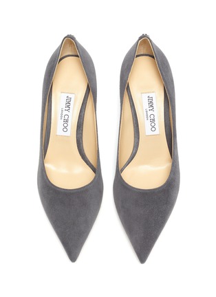 Detail View - Click To Enlarge - JIMMY CHOO - Love 65' monogram plaque point toe suede leather pumps