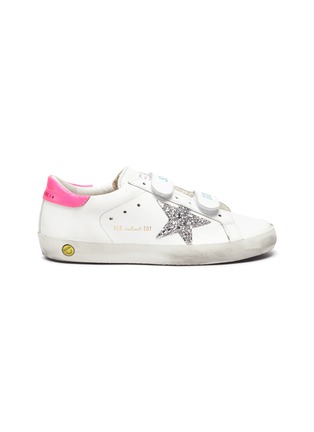 Main View - Click To Enlarge - GOLDEN GOOSE - 'Old School' sequin star patch kids leather shoes