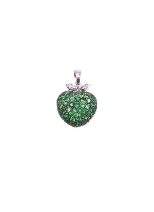 Main View - Click To Enlarge - LC COLLECTION JEWELLERY - Diamond green garnet 18k white gold apple pendant
