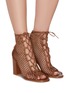 Figure View - Click To Enlarge - GIANVITO ROSSI - Open toe lace-up mesh boots