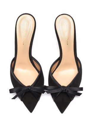 Detail View - Click To Enlarge - GIANVITO ROSSI - Izzy 85' satin bow suede leather mules