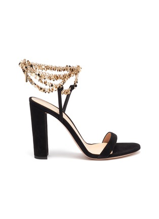 Main View - Click To Enlarge - GIANVITO ROSSI - Tebe' disc chain embellished suede leather heeled sandals
