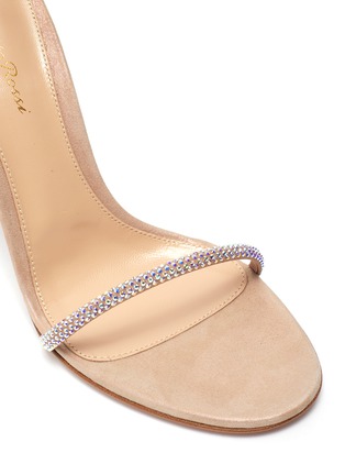 Detail View - Click To Enlarge - GIANVITO ROSSI - Aria' crystal embellished strap ribbon ankle suede leather heeled sandals