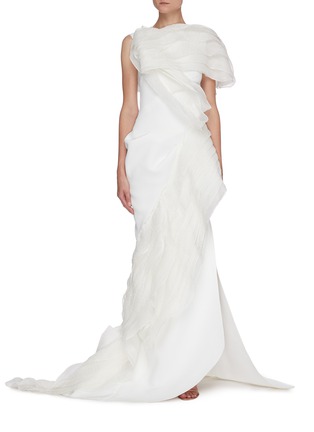 Main View - Click To Enlarge - MATICEVSKI - Serene' tulle drape side slit gown