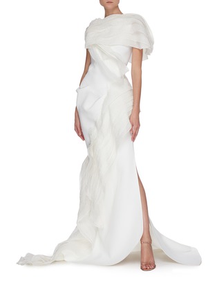 Figure View - Click To Enlarge - MATICEVSKI - Serene' tulle drape side slit gown
