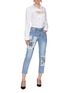 Figure View - Click To Enlarge - HELLESSY - Hummingbird Graphic Print Patch Crop Denim Jeans
