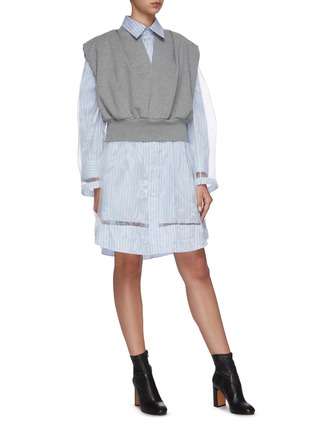 Figure View - Click To Enlarge - MAISON MARGIELA - Clear mesh overlay stripe oversized shirt
