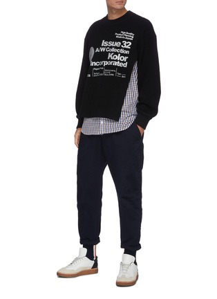 Figure View - Click To Enlarge - KOLOR - Contrast slogan print shirt hem knit sweater