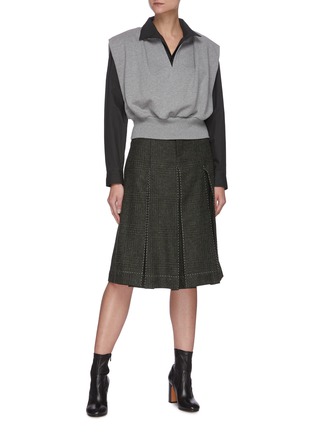 Figure View - Click To Enlarge - MAISON MARGIELA - Contrast stitch check plaid boxPleat Midi Skirt