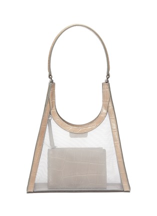 Main View - Click To Enlarge - STAUD - Mesh Rey' croc embossed leather trim pouch shoulder bag