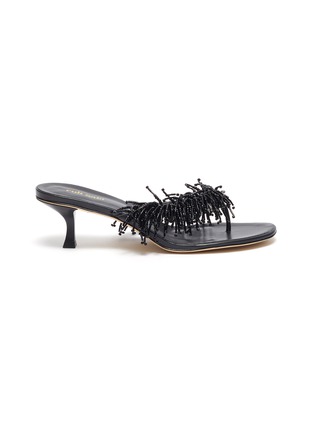 Main View - Click To Enlarge - CULT GAIA - Hera beaded tassel heeled leather thong sandals