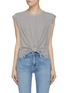 Main View - Click To Enlarge - FRAME - Knot hem rolled cuff pinstripe muscle top