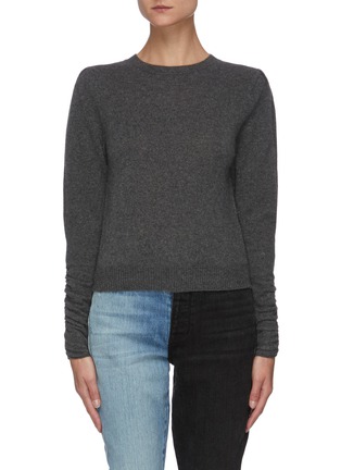 Main View - Click To Enlarge - FRAME - Gabby' Ruched Sleeve Crewneck Cashmere Knit Sweater