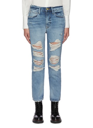 Main View - Click To Enlarge - FRAME - Le Pipe' Distressed Crop Denim Boyfriend Jeans