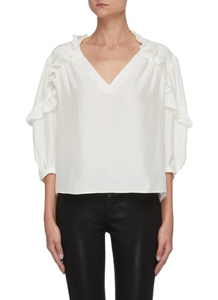 Main View - Click To Enlarge - FRAME - Ruffle Trim Three Quarter Sleeve V-neck Blouse