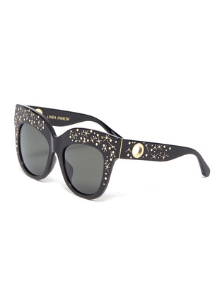 Main View - Click To Enlarge - LINDA FARROW - 'Dunaway' embellished oversized thick frame sunglasses