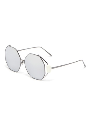 Main View - Click To Enlarge - LINDA FARROW - Marie mirror lens hexagonal metal frame oversized sunglasses