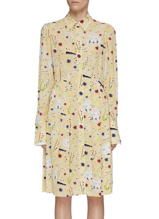 Main View - Click To Enlarge - VICTORIA, VICTORIA BECKHAM - Graphic print button front pleated dress