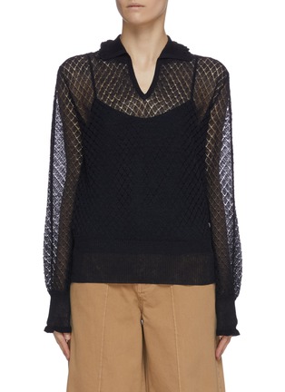 Main View - Click To Enlarge - VICTORIA, VICTORIA BECKHAM - V neck collared open knit sweater