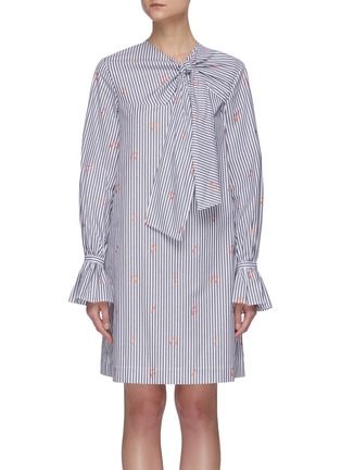 Main View - Click To Enlarge - VICTORIA, VICTORIA BECKHAM - Striped music notes pattern tied-neck dress