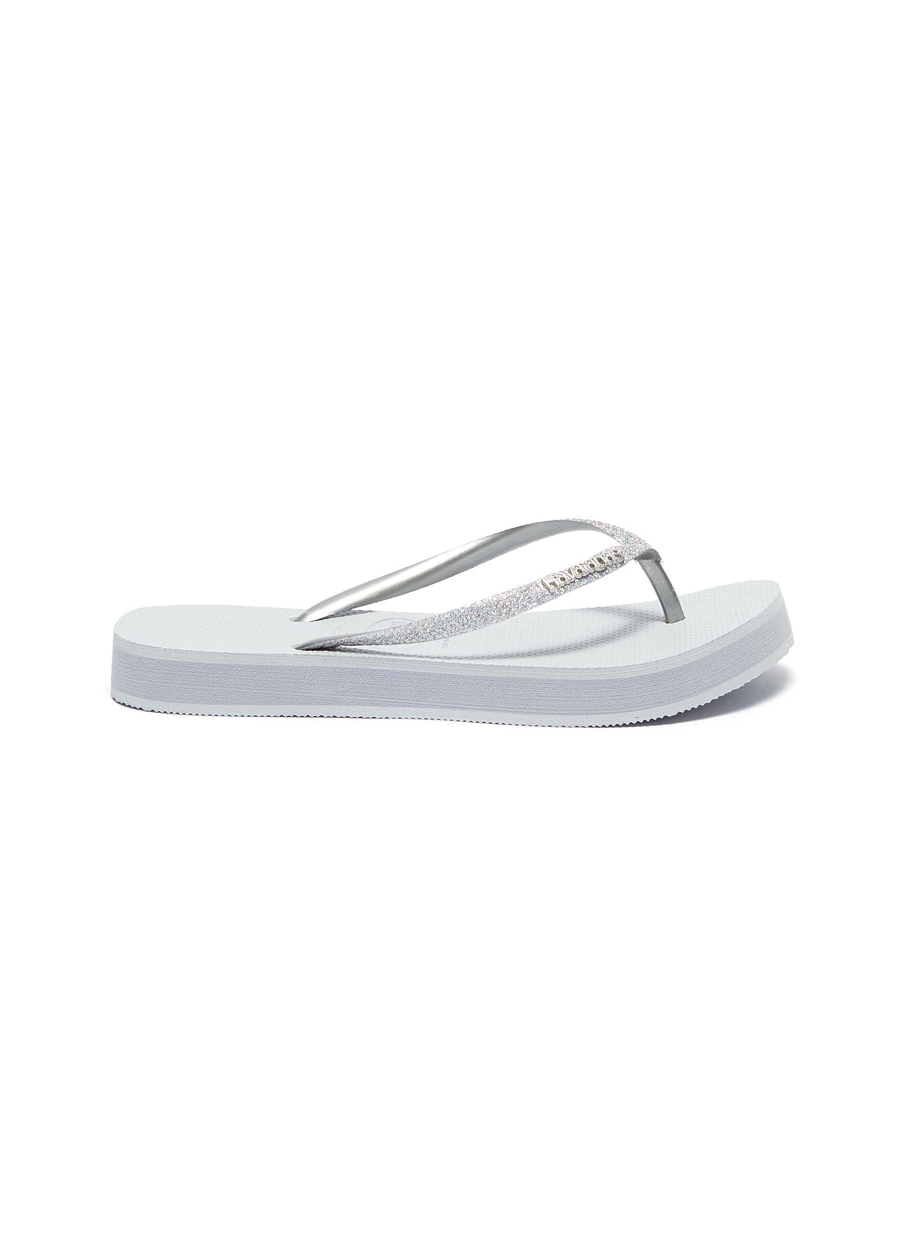 havaianas silver glitter flip flops