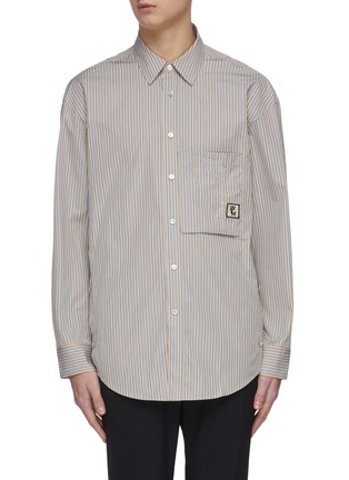 Main View - Click To Enlarge Main View - Click To Enlarge - WOOYOUNGMI - Stripe logo pocket button pleated back shirt