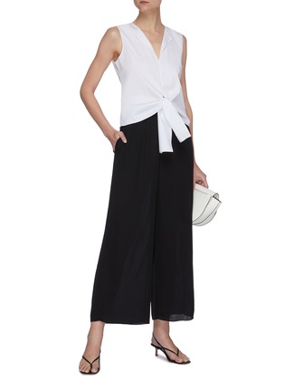 Figure View - Click To Enlarge - THEORY - Ribbed waistband wide leg silk pants