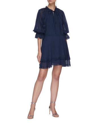 Figure View - Click To Enlarge - ALICE & OLIVIA - Joanne blouson sleeve tie neck handkerchief mini dress