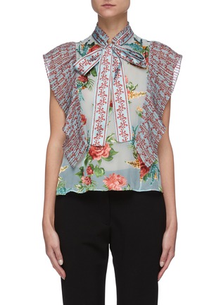 Main View - Click To Enlarge - ALICE & OLIVIA - 'Percy' ruffled floral print neck-tie blouse
