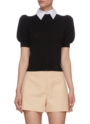 Main View - Click To Enlarge - ALICE & OLIVIA - 'Classic Chase' ruffle sleeve contrast collar sweater