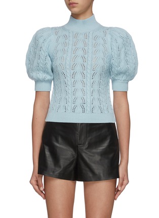 Main View - Click To Enlarge - ALICE & OLIVIA - 'Kyoko' turtleneck short puff sleeve pointelle knit sweater