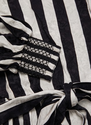Detail View - Click To Enlarge - ALICE & OLIVIA - 'ESTEFANA' Tie Waist Long Sleeve Stripe Mini Dress
