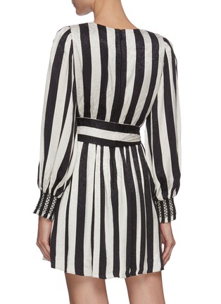 Back View - Click To Enlarge - ALICE & OLIVIA - 'ESTEFANA' Tie Waist Long Sleeve Stripe Mini Dress